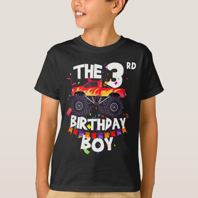 Camiseta Monster Truck 3rd Birthday Boy Funny 3 Years Old B (Frente)