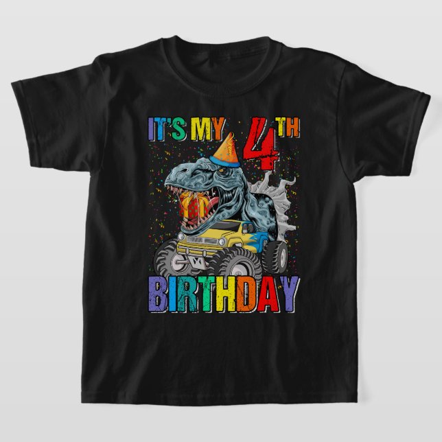 Camiseta Monster Truck 4 Year Old Tee 4th Birthday Boy Mons (Postura )