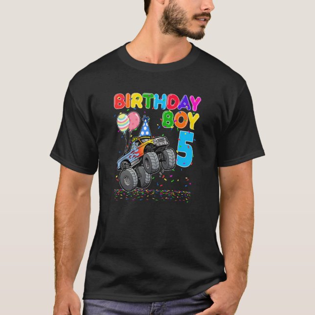 Camiseta Monster Truck 5 Birthday Boys 5 Anos B Day (Frente)