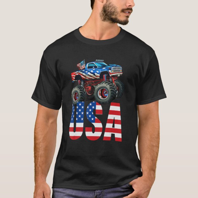 Camiseta Monster Truck American Flag 4 de julho EUA Racing  (Frente)
