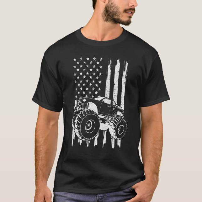 Camiseta Monster Truck American Flag Patriótico 4 De Julho (Frente)