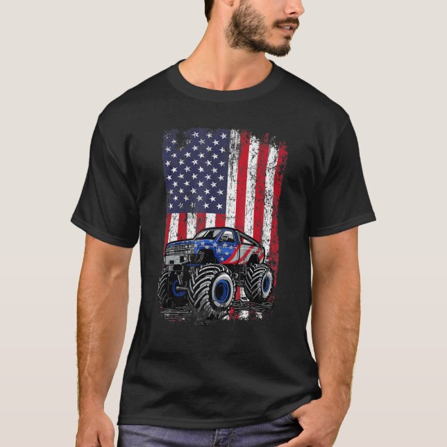 Camiseta Monster Truck American Flag Patriótico 4 De Julho (Frente)