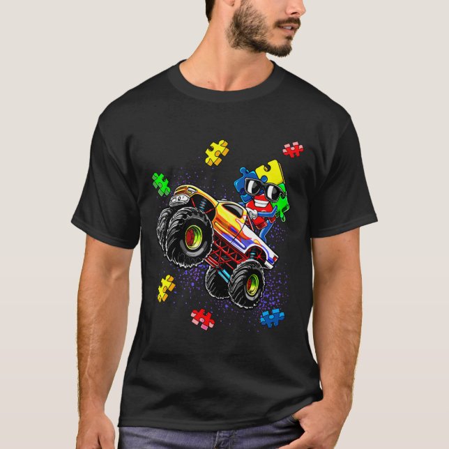 Camiseta Monster Truck Autism Quebra-cabeça de Consciência  (Frente)