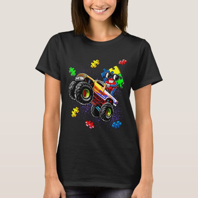 Camiseta Monster Truck Autism Quebra-cabeça de Consciência  (Frente)