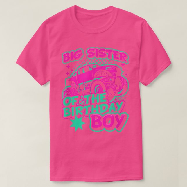 Camiseta Monster Truck Big Sister Do Aniversário Para K (Frente do Design)