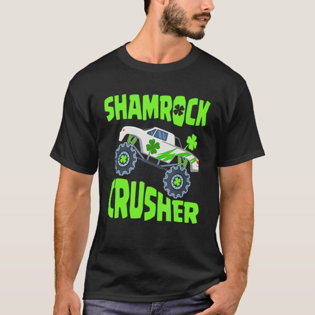 Camiseta Monster Truck Boy Shamrock Dia de São Patrício Par (Frente)
