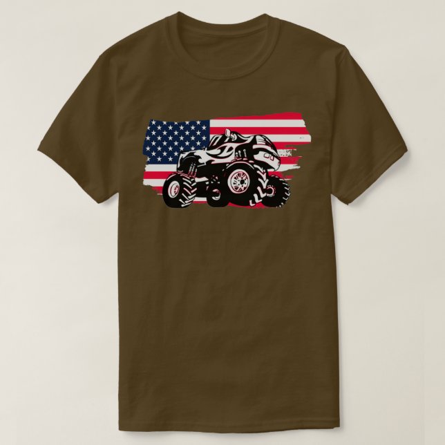 Camiseta Monster Truck Com Bandeira Americana 2 (Frente do Design)
