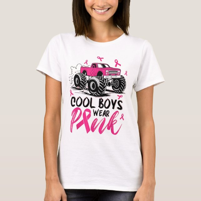 Camiseta Monster Truck Cool Boys Wear Pink Breast Cancer Aw (Frente)
