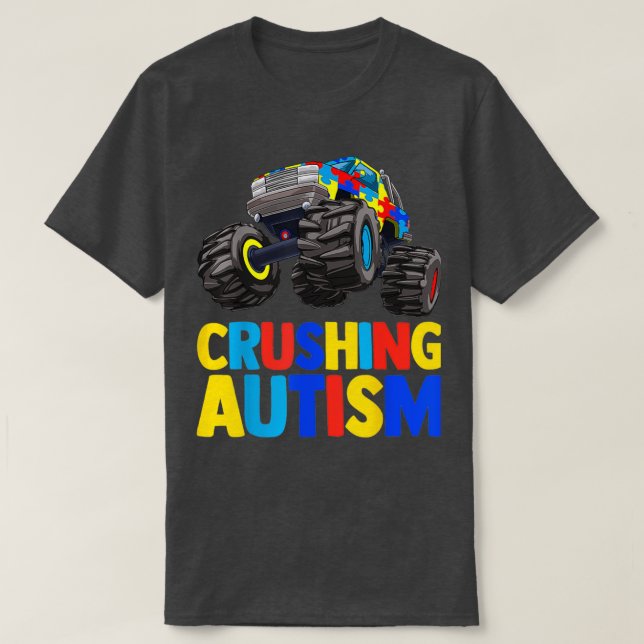 Camiseta Monster Truck Crushing Austim Shirt Autism Awarene (Frente do Design)
