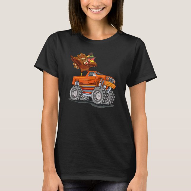 Camiseta Monster Truck Dabbing Turkey Hooray Happy Graças (Frente)