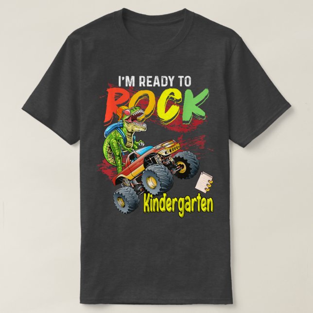 Camiseta Monster Truck Dinossaur Boys Estou Pronta para Roc (Frente do Design)