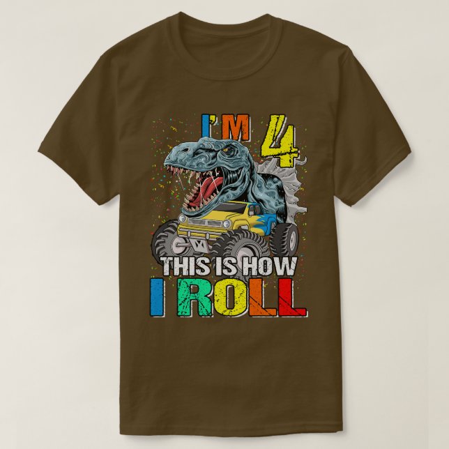 Camiseta Monster Truck Dinossaur Eu tenho 4 anos É assim qu (Frente do Design)