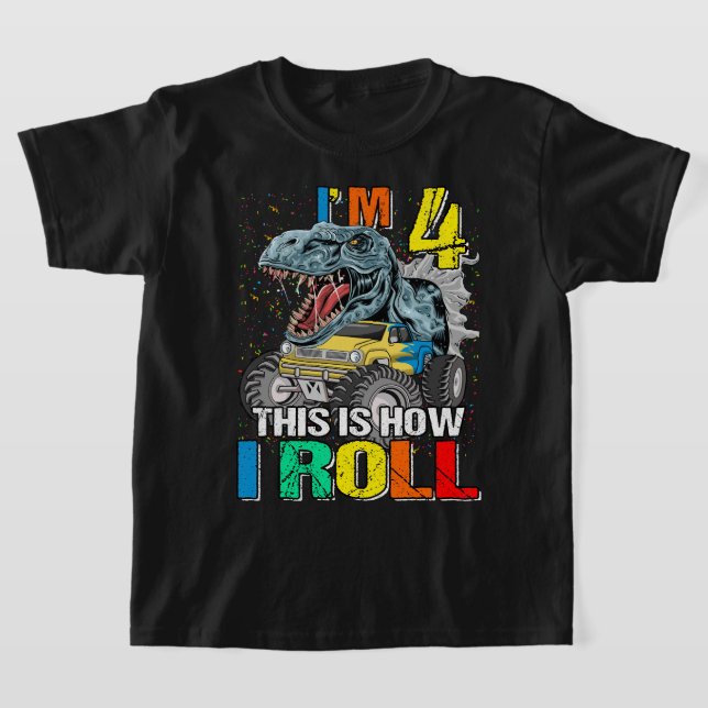 Camiseta Monster Truck Dinossaur Eu tenho 4 anos É assim qu (Postura )
