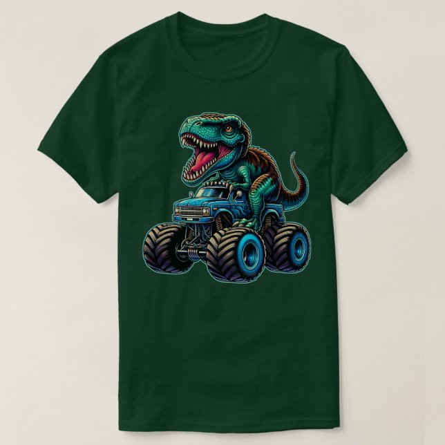 Camiseta Monster Truck Engraçado Design de Anel T Rex Anim (Frente do Design)