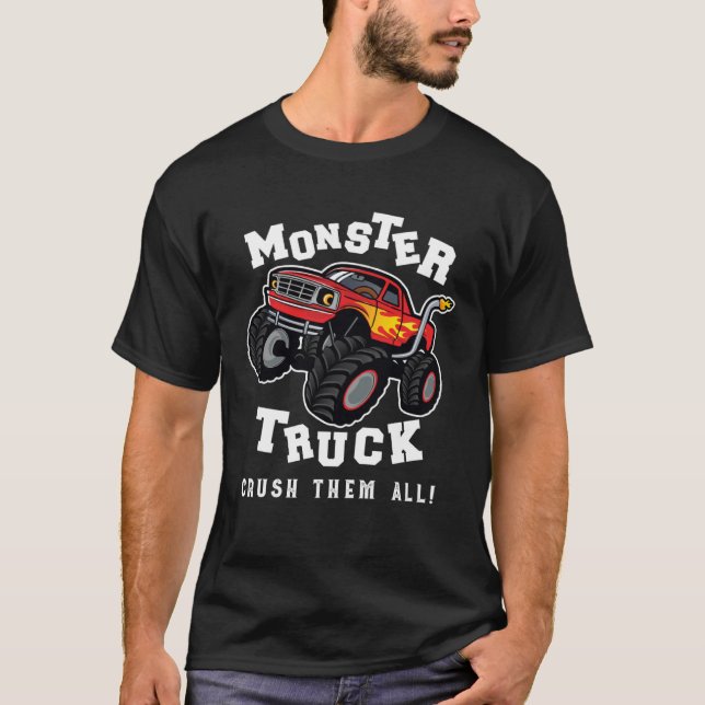 Camiseta Monster Truck Esmaga Todos Os Carros De Garagem (Frente)