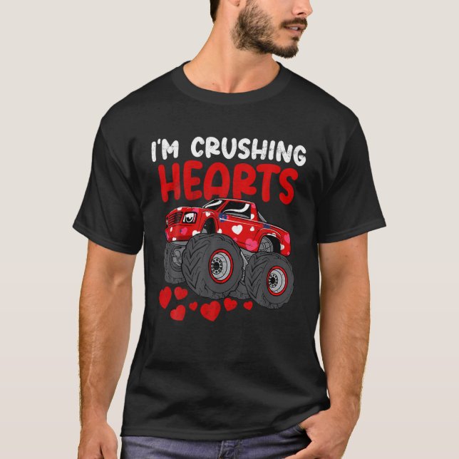 Camiseta Monster Truck Esmagando Corações Esmagados Feliz V (Frente)