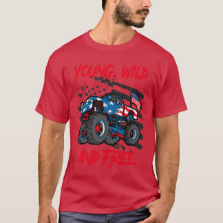 Camiseta Monster Truck Gift Young Wild Free Boys 4 De Jul