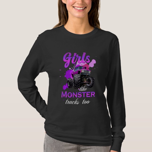 Camiseta Monster Truck Girls Como Monstros Também Aniversár (Frente)