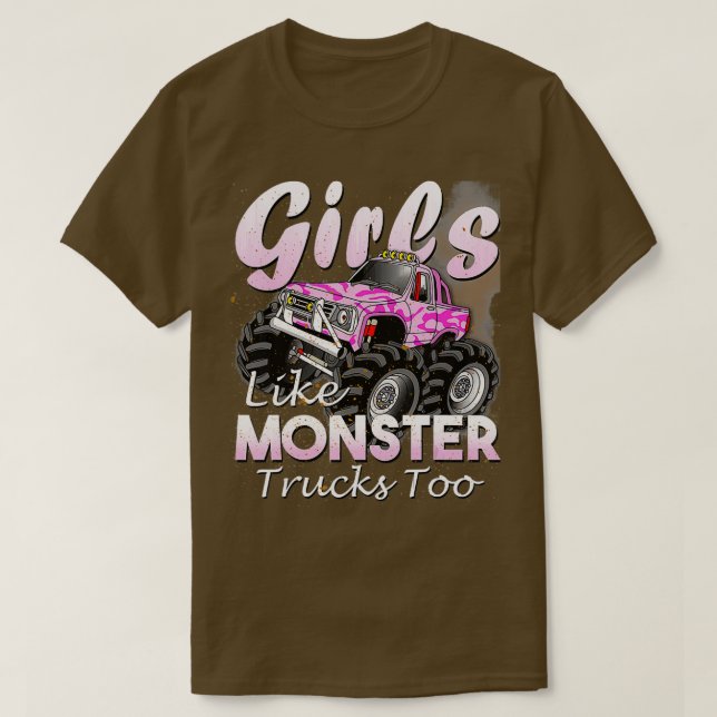 Camiseta Monster Truck Girls Like Monsters Too Birthday Gif (Frente do Design)