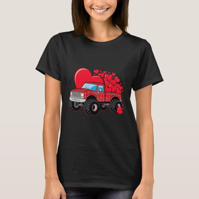 Camiseta Monster Truck Hearts Xadrez For Men Boys Girls Val (Frente)