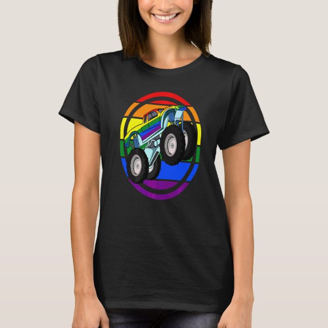 Camiseta Monster Truck Lgbt Q Retro Rainbow Flag Orgulho ga (Frente)