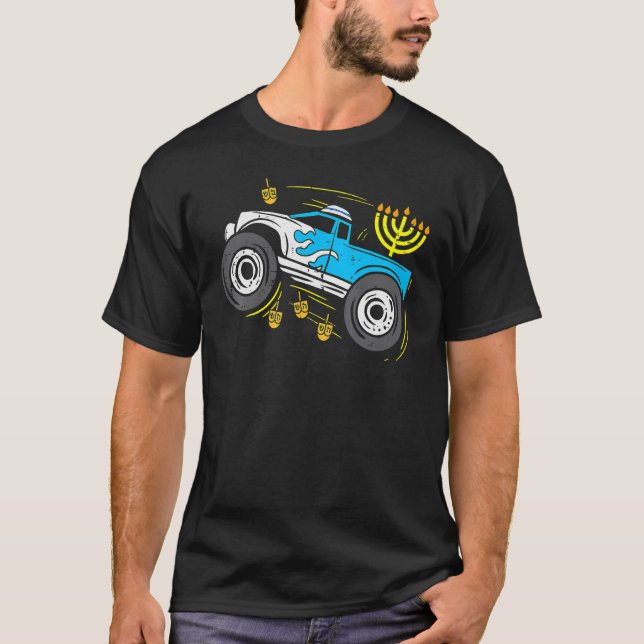Camiseta Monster Truck Menorah Dreidel Toddler Boys Hanukka (Frente)