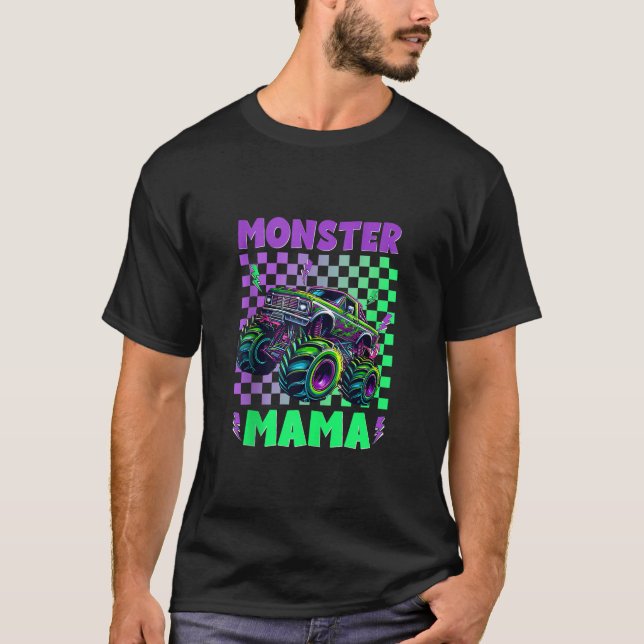 Camiseta Monster Truck Mom Mama Of The Birthday Boy Family  (Frente)