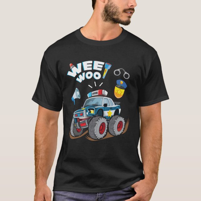 Camiseta Monster Truck Policial Garoto De Carro Weo Woo Pol (Frente)