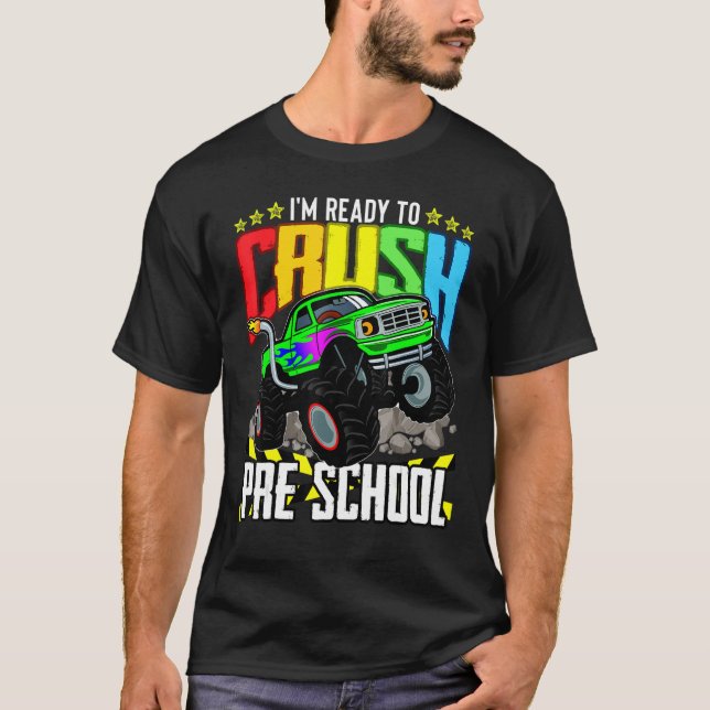 Camiseta Monster Truck Pronto Para Esmagar A Pré-Escola De  (Frente)
