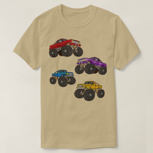 Camiseta Monster Truck Quatro Caminhões Monstros diferentes (Frente do Design)