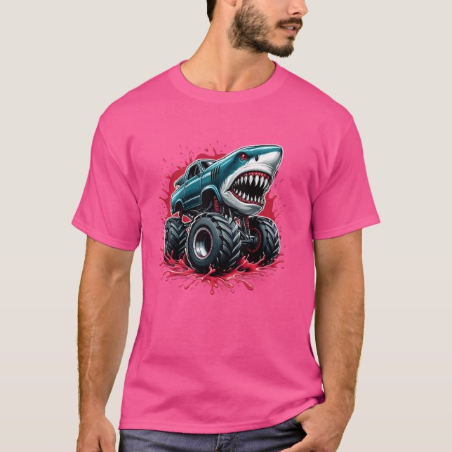 Camiseta Monster Truck Shark É O Meu Caminhão Monstro De Tu (Frente)