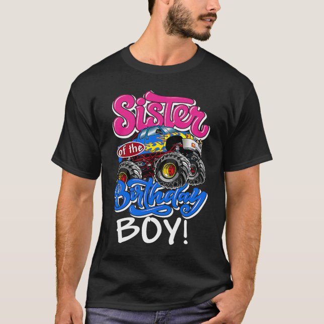 Camiseta Monster Truck Sister of the Birthday Boy (Frente)