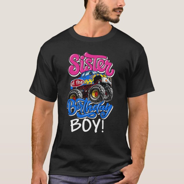 Camiseta Monster Truck Sister of the Birthday Boy (Frente)