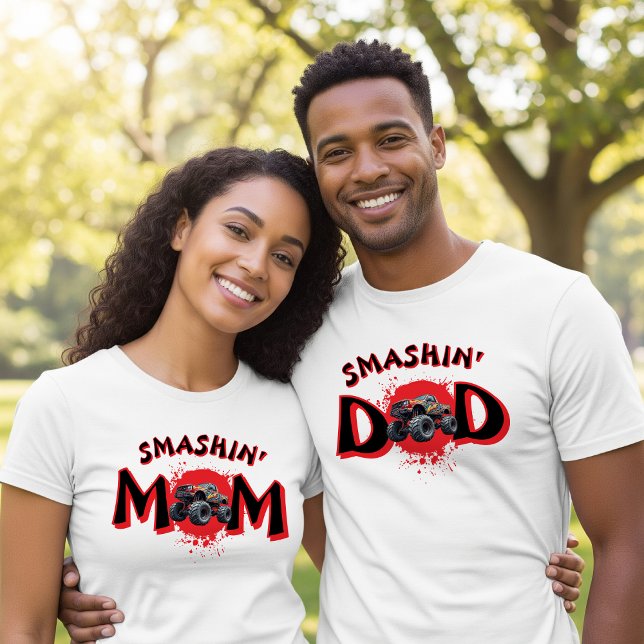 Camiseta Monster Truck Smash Correspondendo ao aniversário  (Monster Truck Smash Matching Mom & Dad Parent Birthday T-Shirt
)