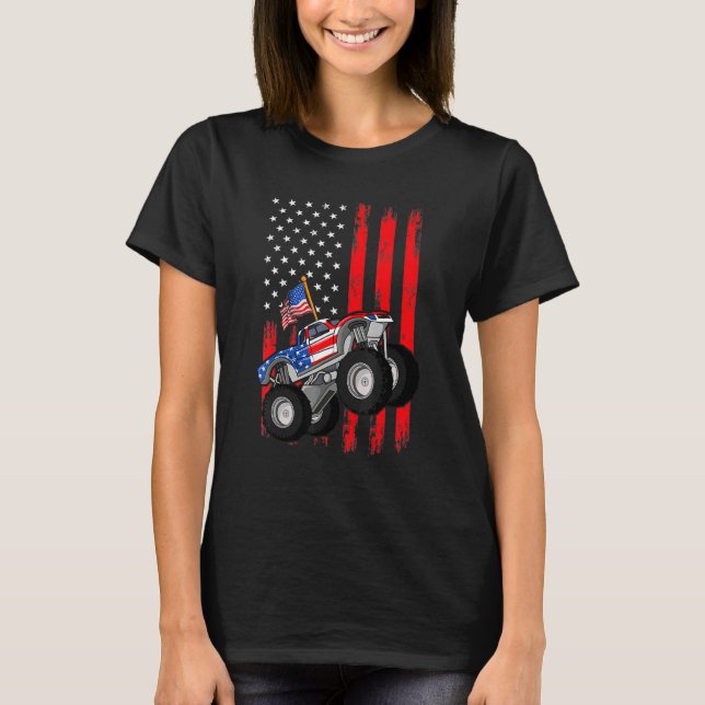 Camiseta Monster Truck Toddler Boys American Flag 4 julho (Frente)