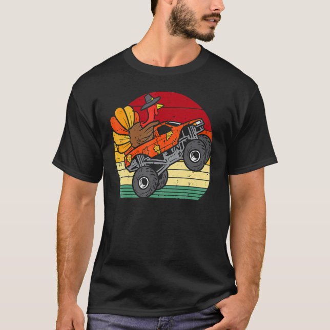 Camiseta Monster Truck Turkey Sunset Retro Thanketing Boy (Frente)