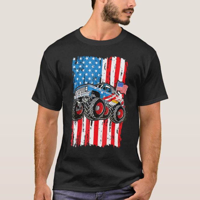 Camiseta Monster Truck Usa Flag Patriotic Boys Men 4th Of J (Frente)
