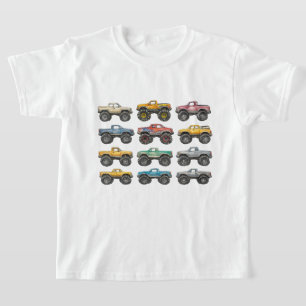 Camiseta Monster Trucks Coloridos em Grade para Crianças