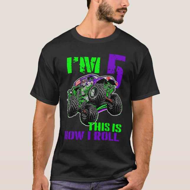 Camiseta Monster Trucks É Meu Jam u2013 - 5 Birthday Boy 5 (Frente)