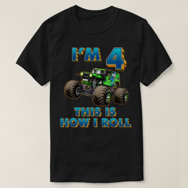 Camiseta Monster Trucks Garoto de 4 Anos (Frente do Design)