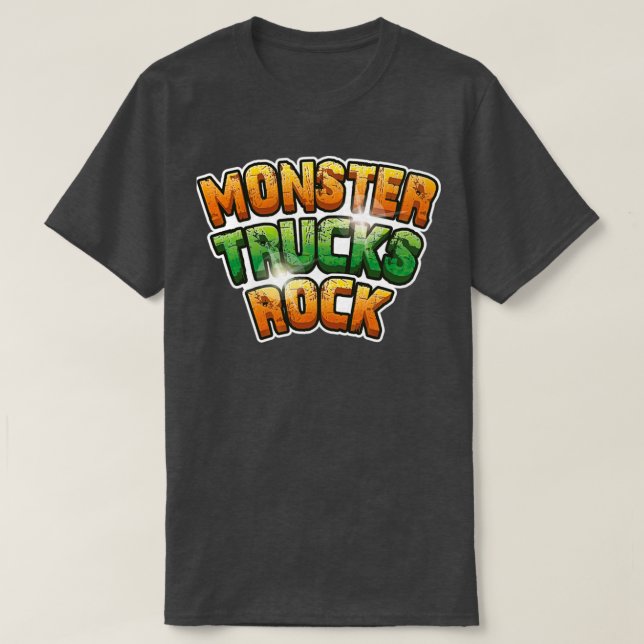 Camiseta Monster Trucks Rock Green and Orange Rock Text (Frente do Design)