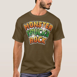 Camiseta Monster Trucks Rock - Texto do Rock Verde e Laranj