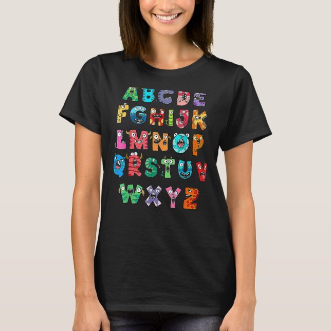 Camiseta Monstro ABC Cute Alphabet Halloween Professor Cost (Frente)