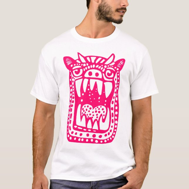 Camiseta Monstro Assustador - Vermelho Neon (Frente)