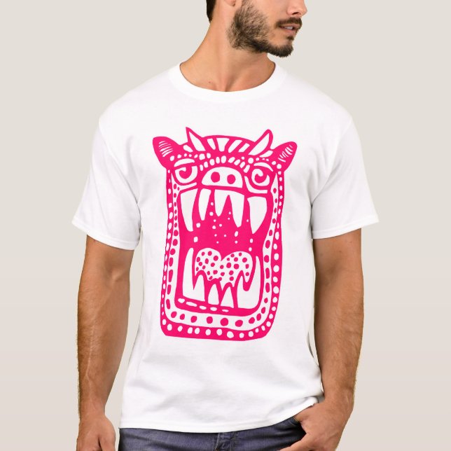 Camiseta Monstro Assustador - Vermelho Neon (Frente)