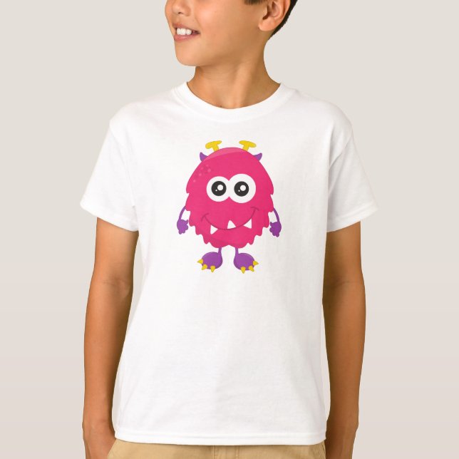 Camiseta Monstro Bonito, Monstro Rosa, Cornos, Monstro Engr (Frente)