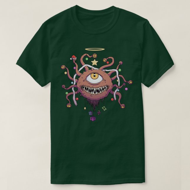 Camiseta Monstro da Árvore de Natal do Beholder Dungeons an (Frente do Design)