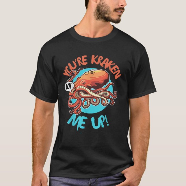 Camiseta Monstro da Lula de Octopus, um Gigante engraçado,  (Frente)