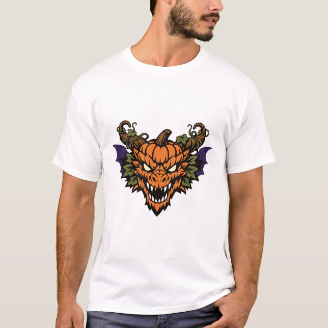 Camiseta Monstro de Abóbora Morcego de Halloween (Frente)
