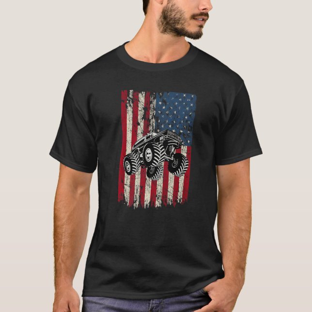 Camiseta Monstro de Bandeiras Americanas A Correr Contra Nó (Frente)